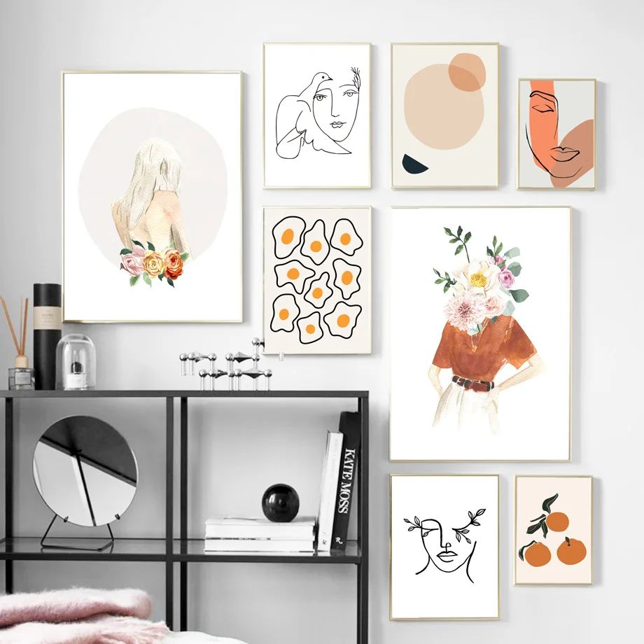 Flower Girl Face Line Abstract Illustration Wall Art Canvas Painting Nordic Posters AndPrints Picture For Living Room Decor | Дом и сад
