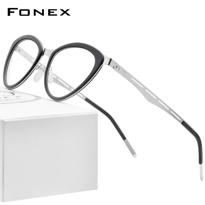 

FONEX Acetate Eyeglasses Frame Women Myopia Prescription Cat Eye Glasses 2020 New Optical Brand Designer Screwless Eyewear F1008