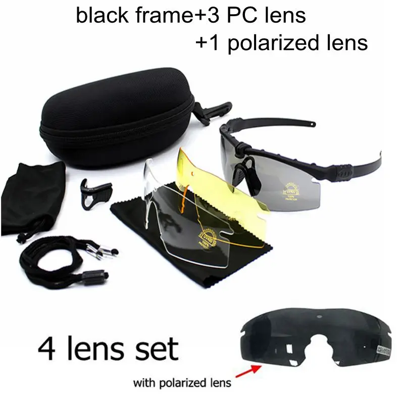 Спортивные поляризационные тактические очки военные очки армейские солнечные очки мужские с 4 объективами стрельба защитные очки мотоциклетные очки