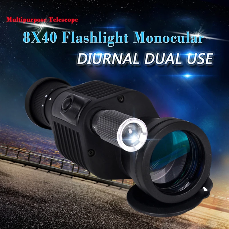 

ZIYOUHU Optical Focusing 8X40 HD Monocular Telescope Dailylife Waterproof Flashlight Spyglass with compass for Hunting Camping