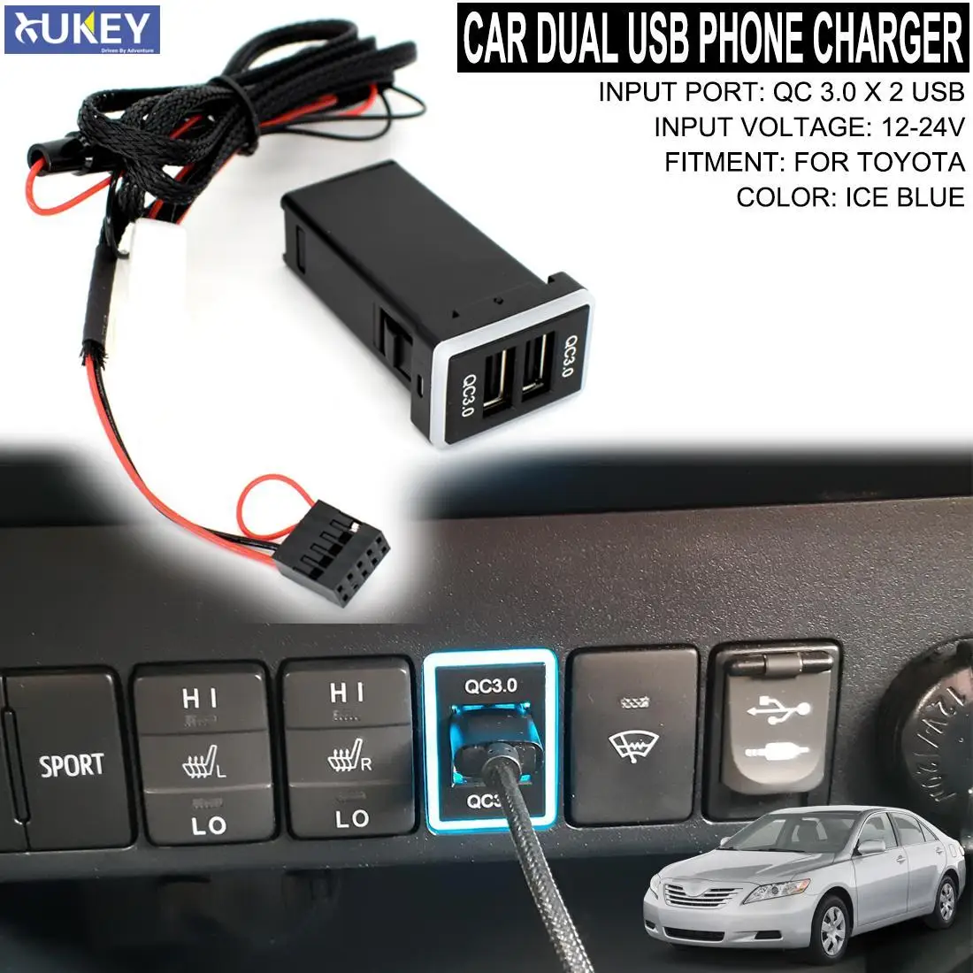 QC3.0 Car USB Port Fast Charger For Toyota Camry Land Cruiser 200 RAV4 Corolla Smartphone Quick
