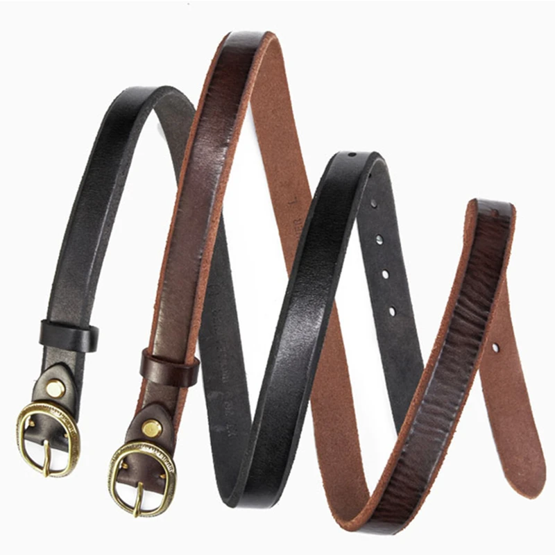 Men's Top Home Thick Whole Grain Leather Belt Fashion Personality Solid Pure Copper Strap Thin Belt 2.8 Cm Brown Coffe Luxury
