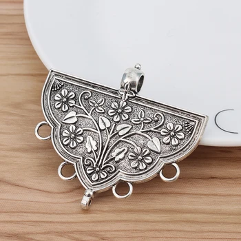 

5 Pieces Large Tribal Boho Flower Multi Strand Connector Charms Pendants for Necklace Jewellery Making 65x59mm