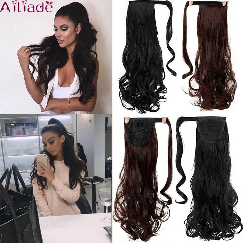 

Ailiade Long Straight Wrap Ponytail Synthetic With Clip in Extensions For Women Brazilian Remy Ponytails Hair Pieces 24inch
