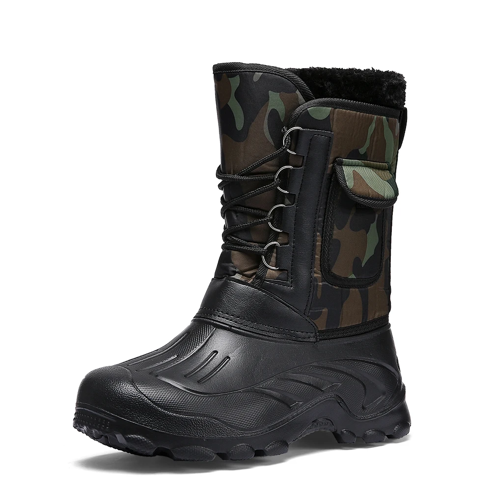 

2019 Winter Waterproof Snow Boots For Men Plus Size 46 Outdoor Warm Snow Shoes EVA Light Ice Shoes Man Mid-Calf Thick Bottom