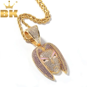 

THE BLING KING Hiphop Iced Cartoon Characters Necklace Cute Face Pendant Chains Full White Purple Cubic Zirconia Jewelry