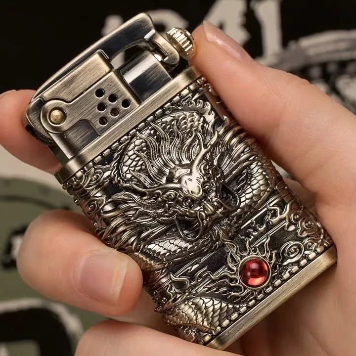 Novelty Caving 3D Dragon Fuel Kerosene Cigarette Lighter Cap Ejection