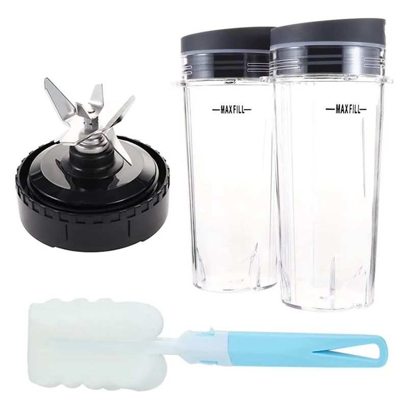 16 OZ Cup With 2 Lids And Brush 6 Fins Blade For Ninja Blender Replacement Parts BL660 BL770 BL740 |