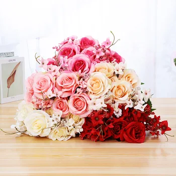 

11 Flowers Fake Roses Simulation Flower Wedding Decoration Flower Bouquet Foam Spike Match French Rose Bouquet Decoration 50 Cm