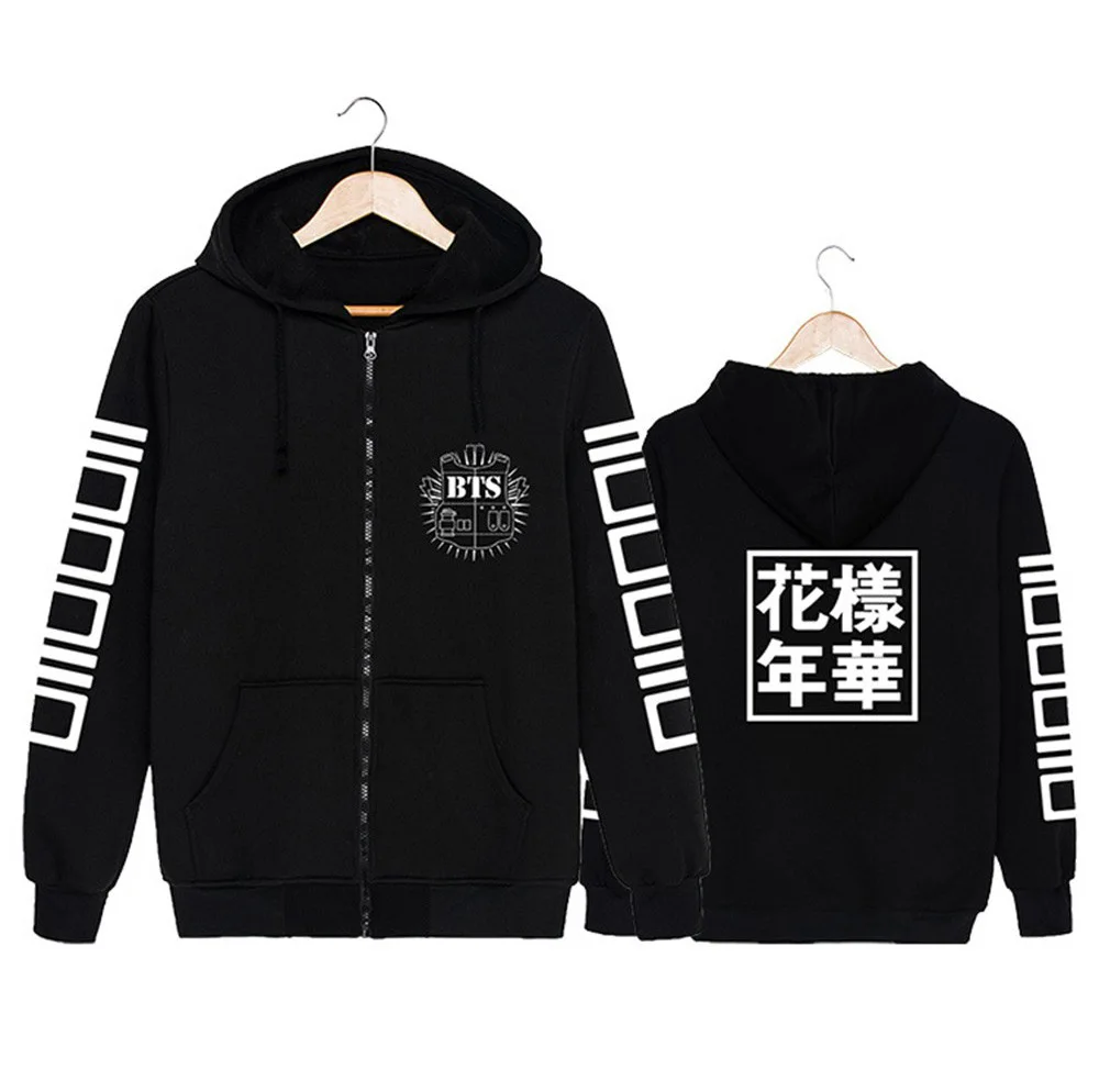 

Women Kawaii Sweatshirt Clothes Autumn Winter BTS Letter Printed Zipper Long Sleeve Hood with Velvet Top Sweatshirt Hoodies TW77