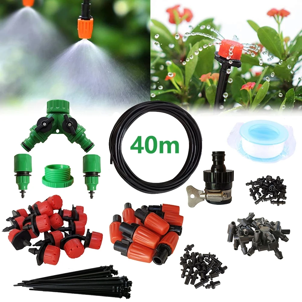 40m Drip Irrigation Kit Patio Plant Watering Garden Agriculture Greenhouse Mist Cooling System Automatic Micro Fl | Дом и сад