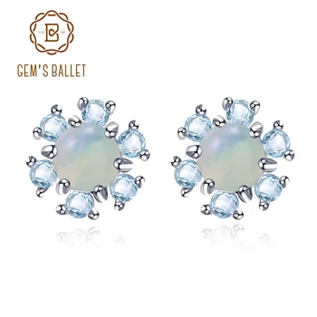 

GEM'S BALLET Naturally African Opal Sky Blue Topaz Floral Vintage Stud Earrings 925 Sterling Silver Women Fine Jewelry