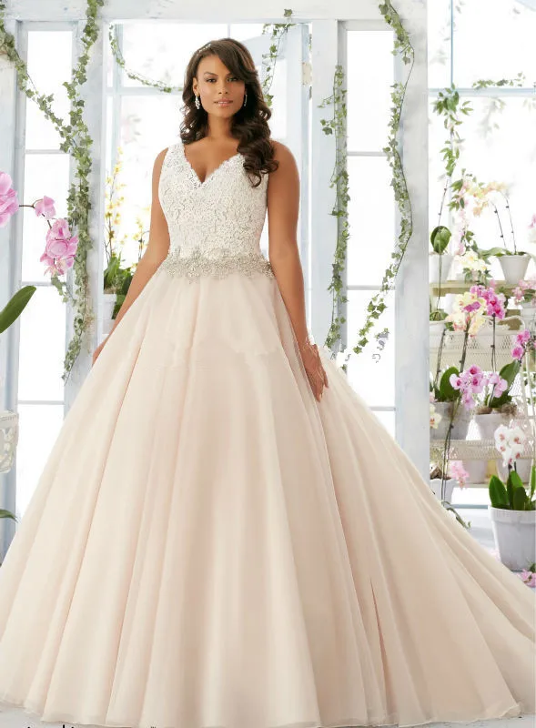 

vestidos de noiva Cap Sleeve Champagne Wedding Dress Plus Size Vintage Wedding Gown With Beaded Belt Ball Gown Wedding Dresses