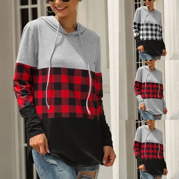 

Hoodies Women Casual Patchwork Long Sleeve Loose Hoodie Pullover Sweatshirt Tops Blouse Hoodies Moletom feminino S10