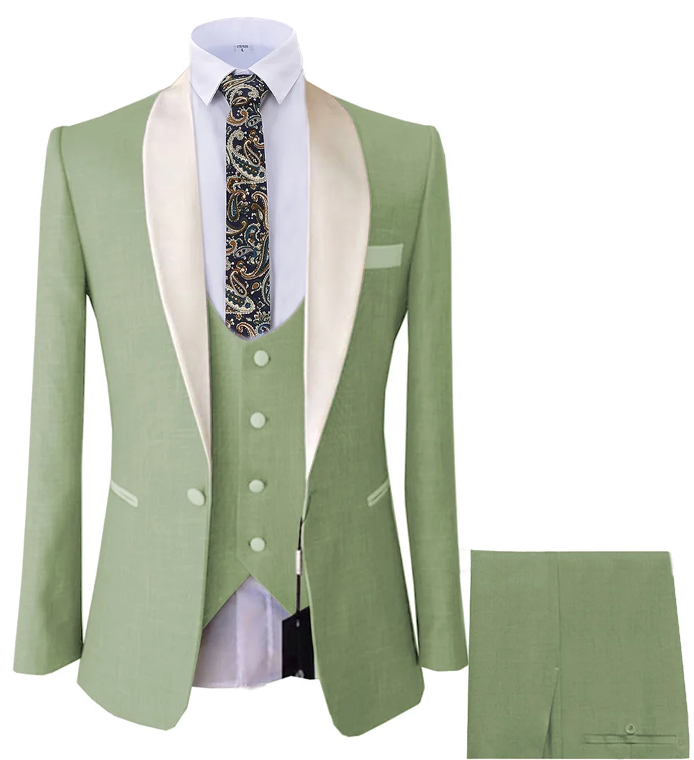 Новинка, приталенный мужской костюм, набор, королевский синий деловой смокинг, 3 предмета, Блейзер, набор для свадьбы, Groomman(пиджак+ жилет+ брюки - Цвет: teal green