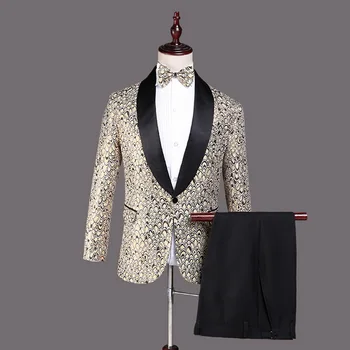 

2020 New Men Classic Three-piece Suit Single Button Stylish Suits For Men Fashion Print Blazers Pants Tie Party Slim Stage Sets