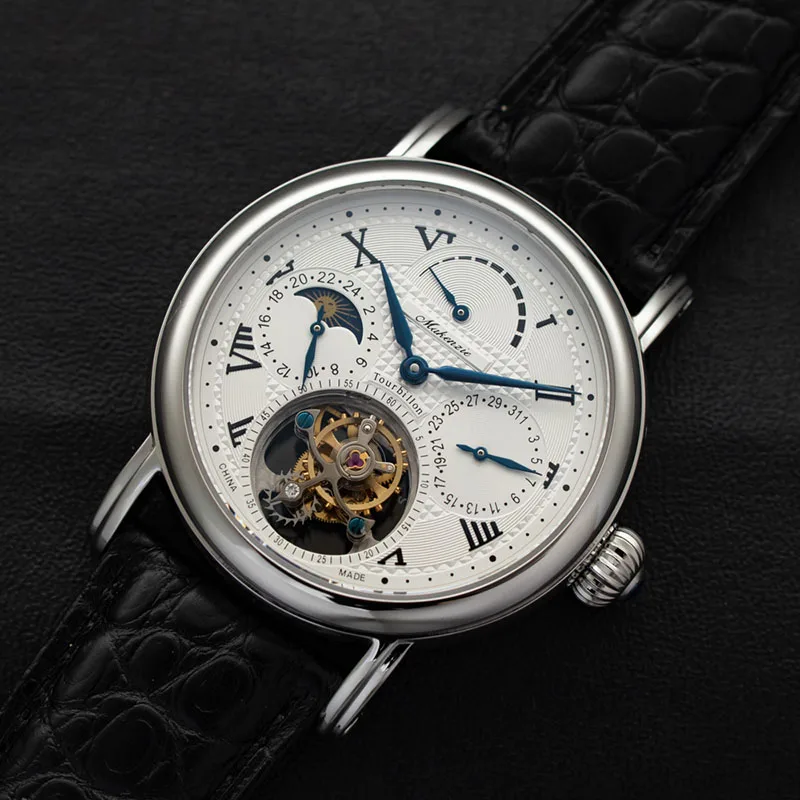 Высококачественные часы с хронографом Pilot Tourbillon, мужские часы с фазой Луны ST8007, модные мужские механические часы с календарем, запас мощности