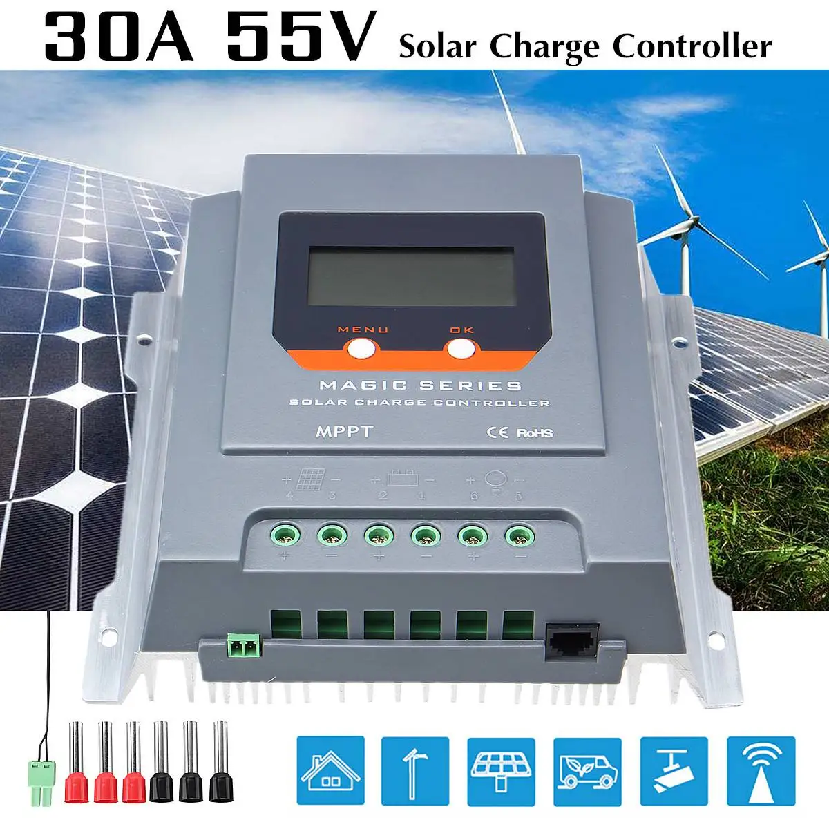 

10A/20A/30A/40A Solar Charge Controller LCD Display MPPT Solar Controllers Solar Panel Battery Regulator Solar Power 12V/24V