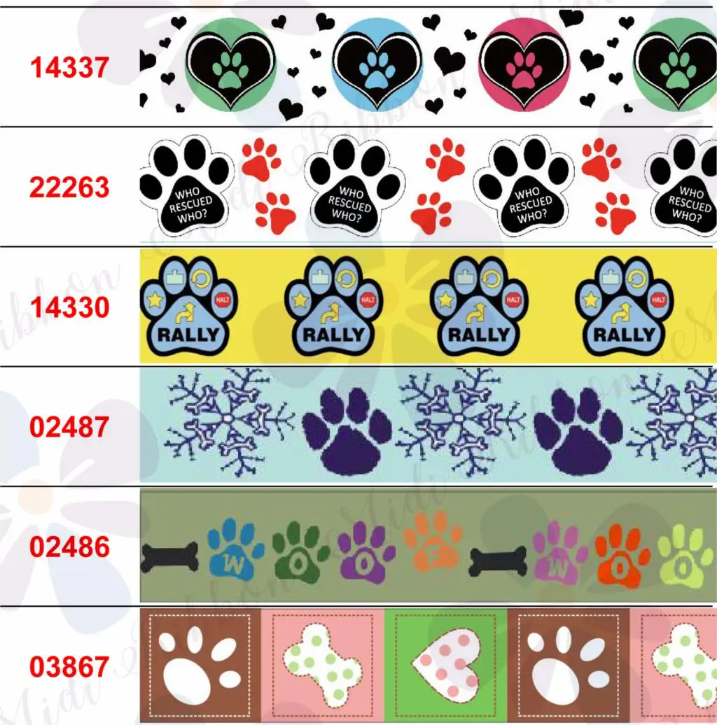 16mm-75mm Cartoon Dog's Paw Series Printed Grosgrain/Elastic Ribbon Snowflake Leopards DIY Bowknot Christmas Decor 50yards/roll