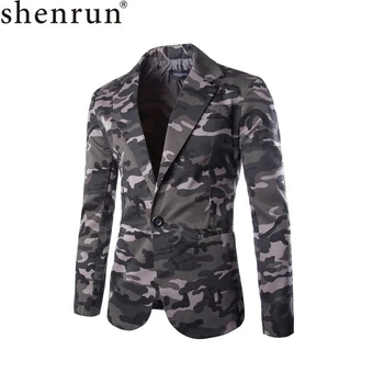 

Shenrun Men Jacket Casual Blazers Fashion Camouflage Military Style Grey Blazer Slim Fit Olive Green Gray Jackets Stage Dress