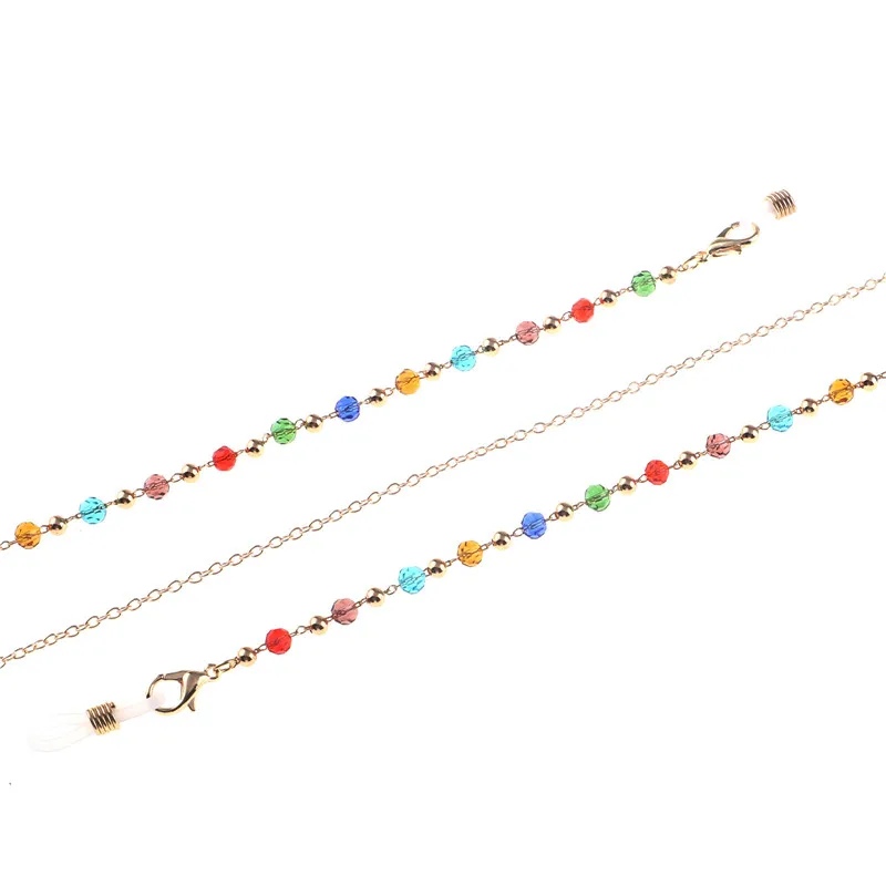 Colorful Crystal Golden Beads Link Chain Eyeglasses Chains Glasses Holder Sunglasses Antislip Strap Cord Neck Band Accessories