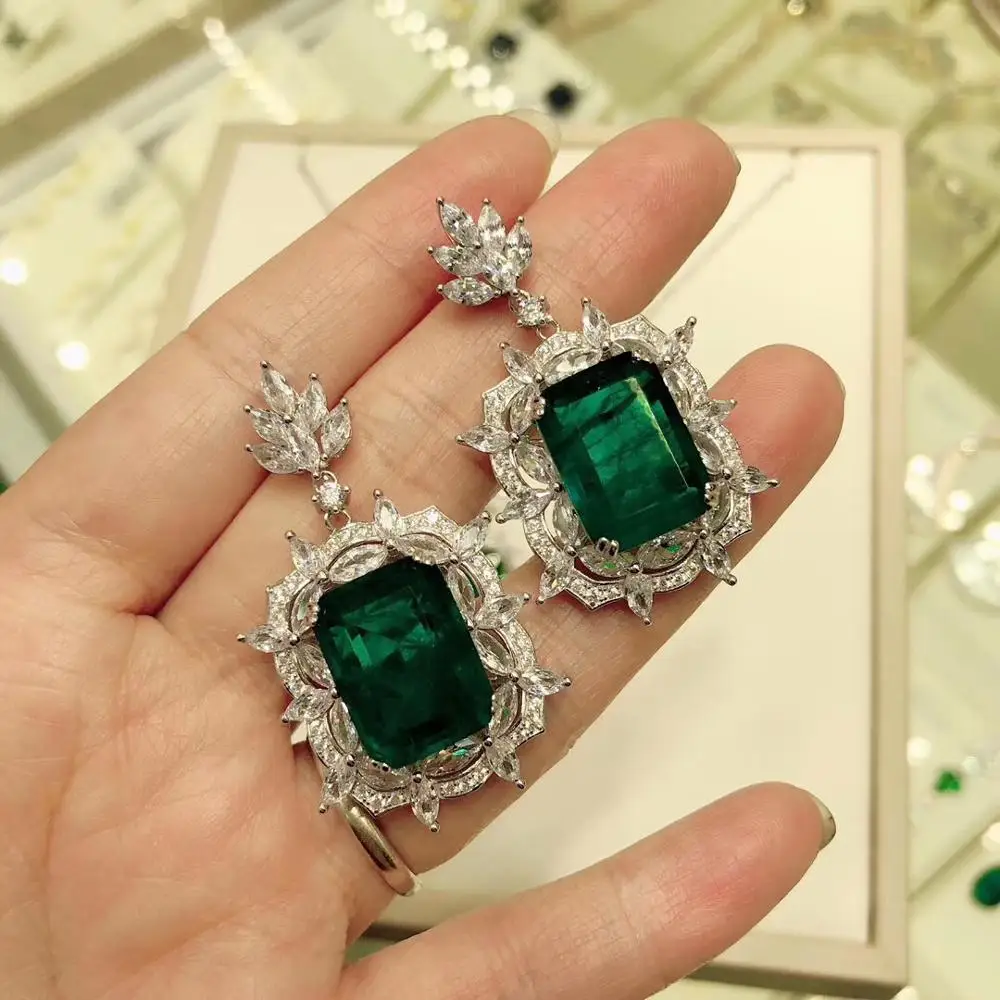 

luxurious 925 Sterling Silver natural crystal earring For Women 3A Zircons Square Gem stone earring anillos plata 925 para mujer