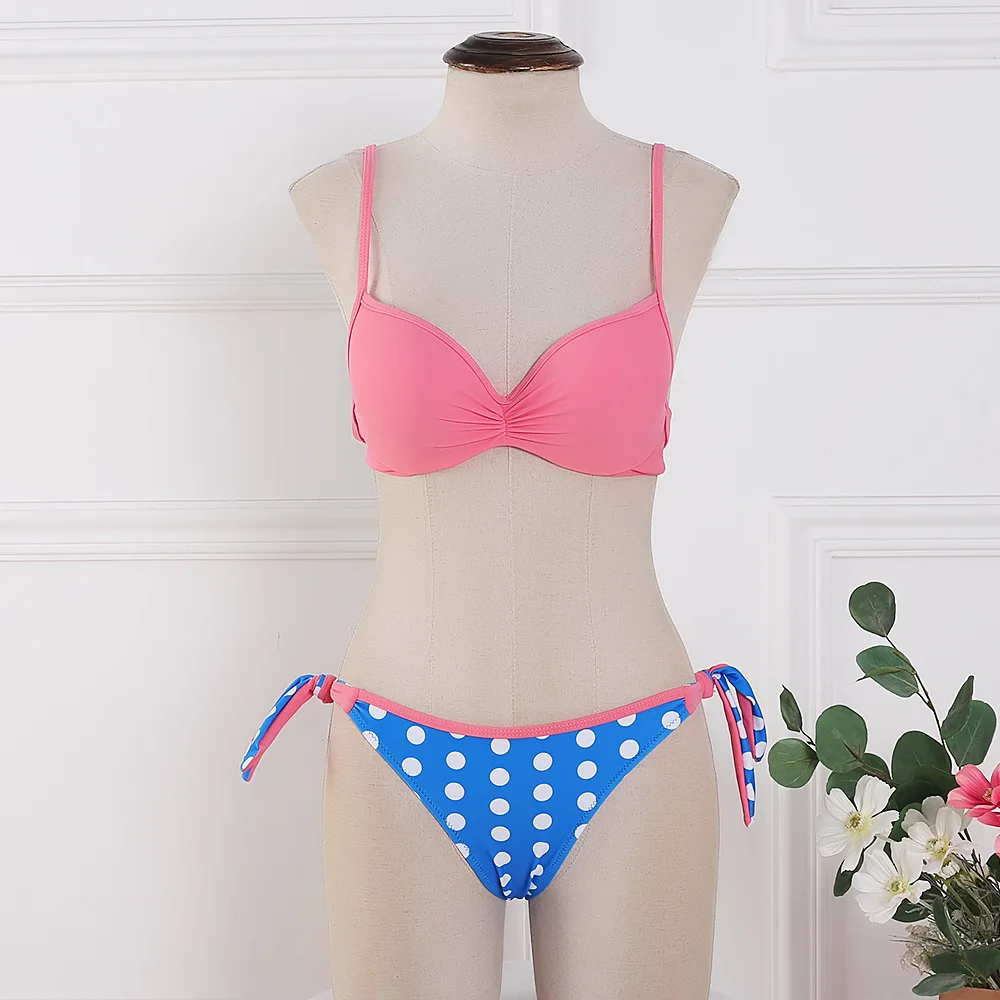 2020 Bikini Set Halter Swimwear Women Dot Solid Color Swimsuit Side Bandage Bathing Suit Beachwear Push Up Sexy Bikini