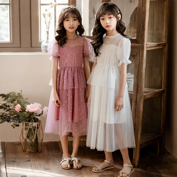

2020 Summer New Girls' Short-Sleeved Star One Piece Princess Dress Korean Children's Mesh Fairy girls dress dress girl