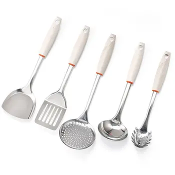 

5PCS Kitchen Utensil Set Stainless Steel Cooking Tools Set Turners Pasta Scoop Soup Ladle Slotted Spoon Nonstick Cookware