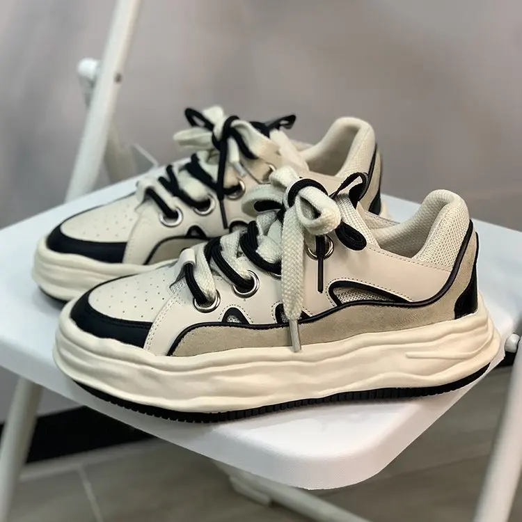 Niche Design Sense Sports White Shoes Female Street Shooting Daddy Thick-soled Trendy Shoes 2021 New Dissolving Shoes Sneakers