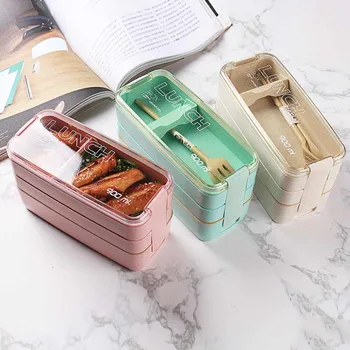 

Eco-Friendly 3Layers 900ml Lunch Box 600ml Soup Bucket Bento Box for Microwavable Dinnerware Food Storage Container Lunchbox