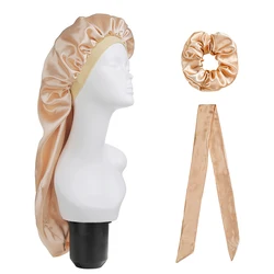 3Pcs Elastic Wide Edge Satin bonnet Long Hair Hat Sleeping Hats Wrap Night Cap Hair Care Bonnet for Women Men Unisex Cap Bonnet