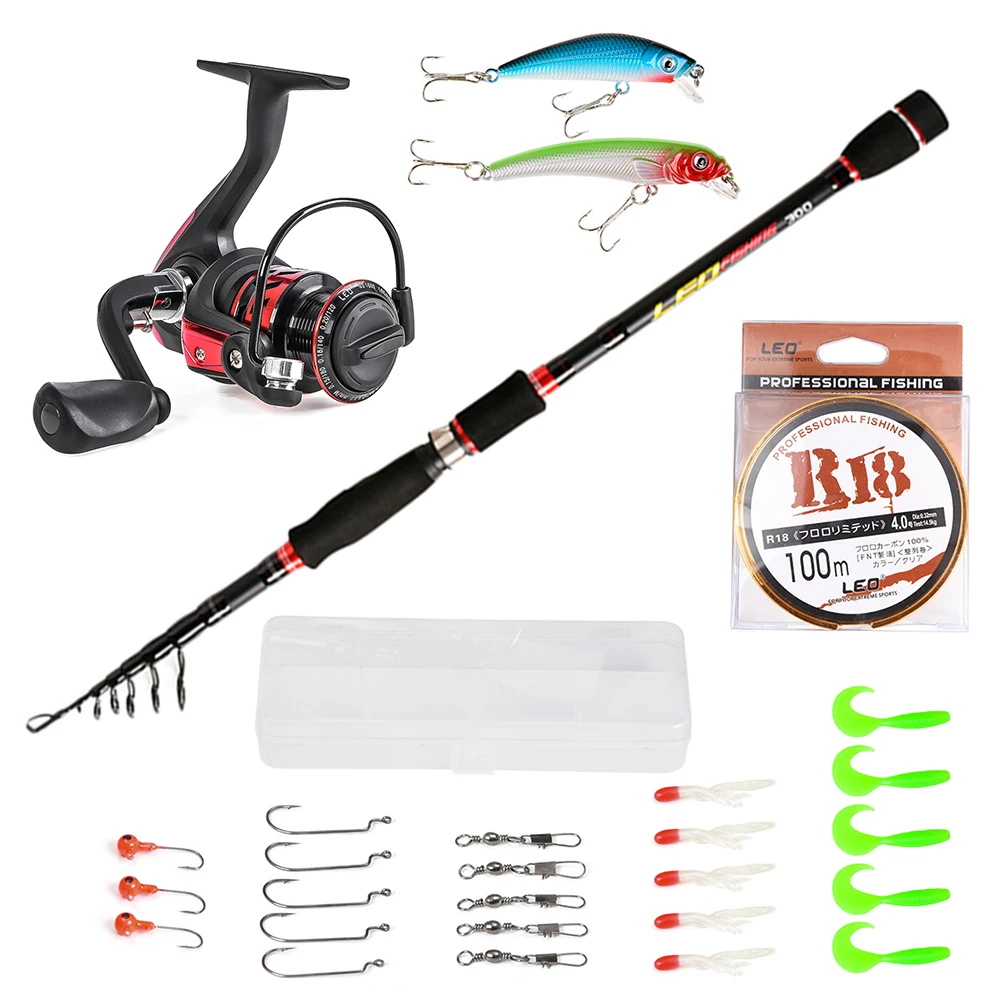 

1.8/2.1/2.4m/2.7m/3.0m Telescopic Fishing Rod Reel Combo Full Kit Fishing Pole Spinning Reel Lures Hooks Swivels Line Set