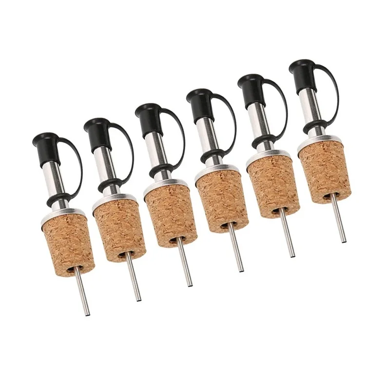 Stainless Steel Wine Pourer Cork Design Bottle Dust Cover Olive Oil Alcohol Bottle Pour Spout Cover 6Pcs
