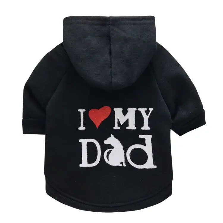Черный Зимняя одежда для собак с надписью «I Love My Dad собака пальто Флис щенок куртка теплая толстовка с котами, ПЭТ Костюмы толстовки для собак для чихуахуа, йоркширского терьера - Цвет: Черный