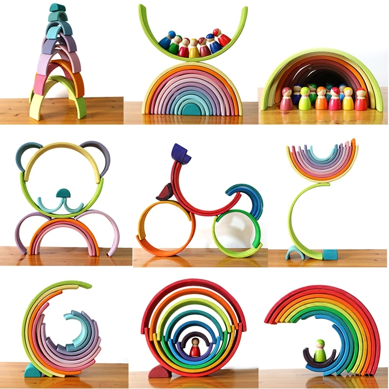 Детские игрушки большой Радужный штабелер деревянные игрушки для детей креативные радужные строительные блоки Монтессори Развивающие игрушки для детей