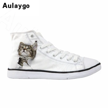 

Aulaygo Kids Casual Canvas Shoes White Vulcanize Shoes For Ladies 3D Cat Printed Girls Flats Sneakers Outdoor Students Footwear