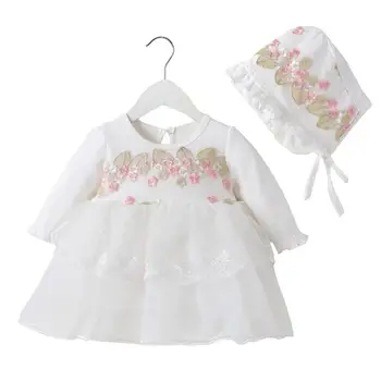 

GloryStar Infant Long Sleeves Dress Embroidered Flowers Decorated Dress Pleated Baby Girls Clothing