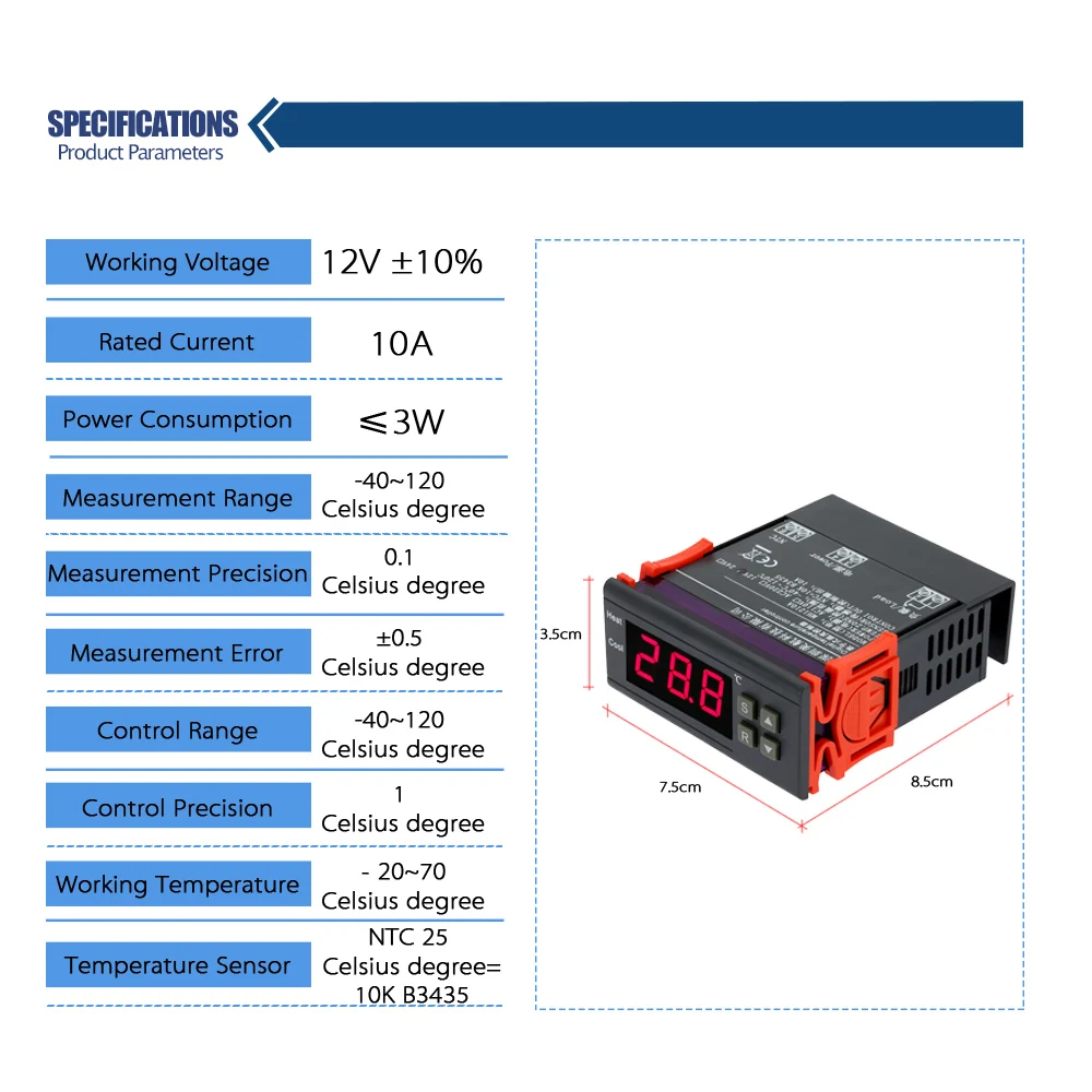 10A 12V Цифровой Температура регулятор температуры с термопарным с Сенсор