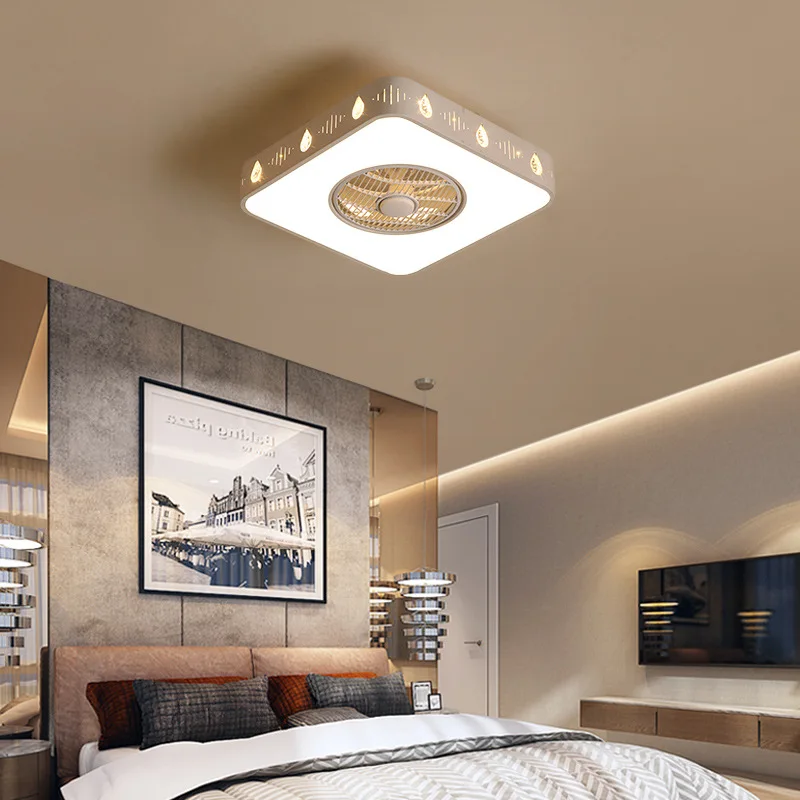 

Restaurant Ceiling Fan Light Negative Ion Fan Lamp Ceiling Lamp CHILDREN'S Room Bedroom Modern Minimalist Square Fan-style Ceili