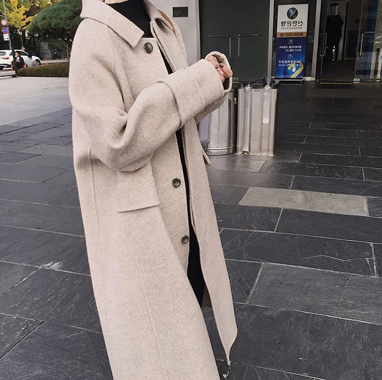 Осенне-зимнее шерстяное пальто с узором в елочку, однобортное однотонное Женское зимнее пальто, тонкое Новое корейское пальто, Casacos Femininos