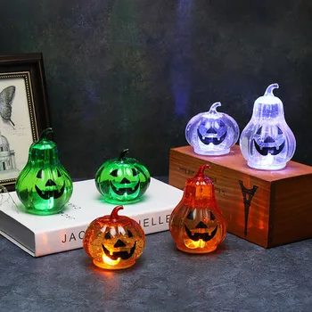 

LED Pumpkin Lantern Glass LED Glowing Colorful Light Halloween Party Decorative Lamp Holiday Table Lamp Room Party Decor @A27