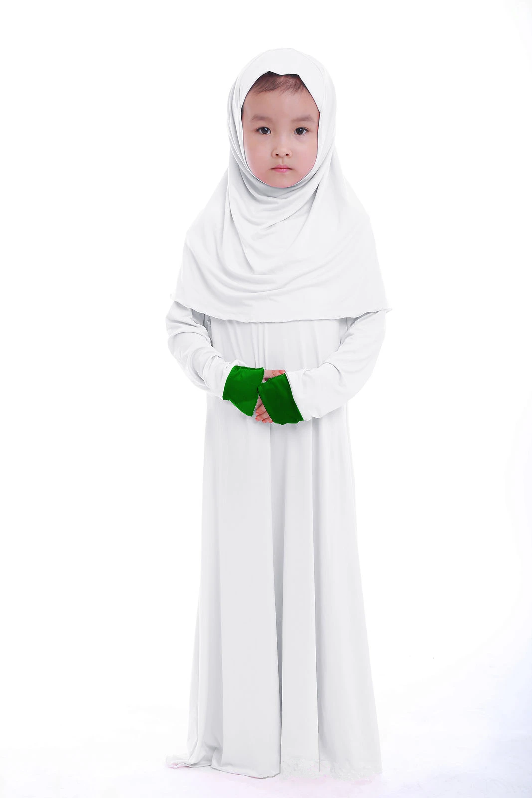  - Muslim Children Girls Prayer Dress 2 Pieces Hijab Abaya Ramadan Sets Arab Kids Jilbab Headscarf Long Robe Islamic Party Gown