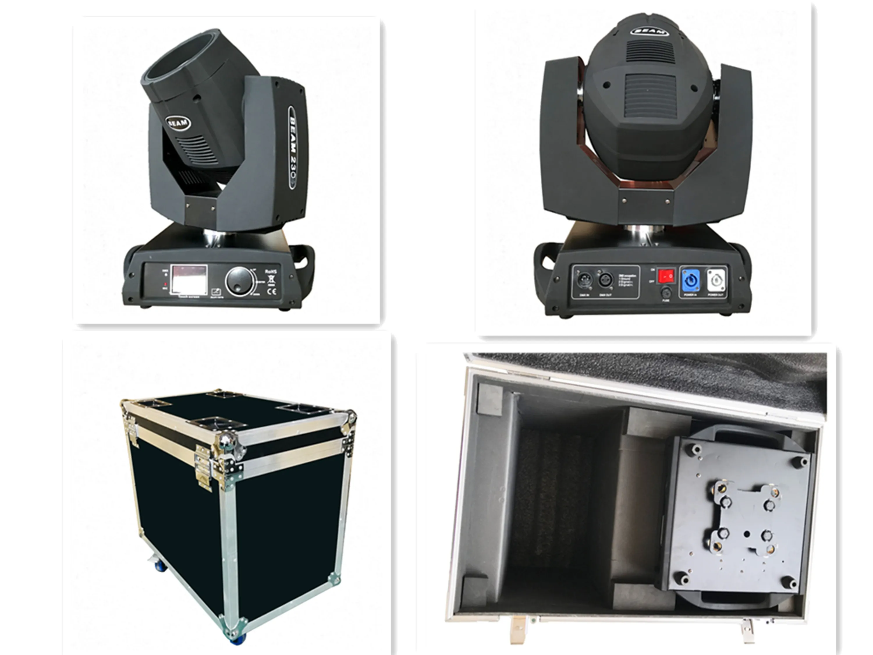 2 unids/lote con caja de vuelo doble haz sharpy 230w 7r luz principal móvil con colorido efecto arcoatiris 2 prismas y powercon