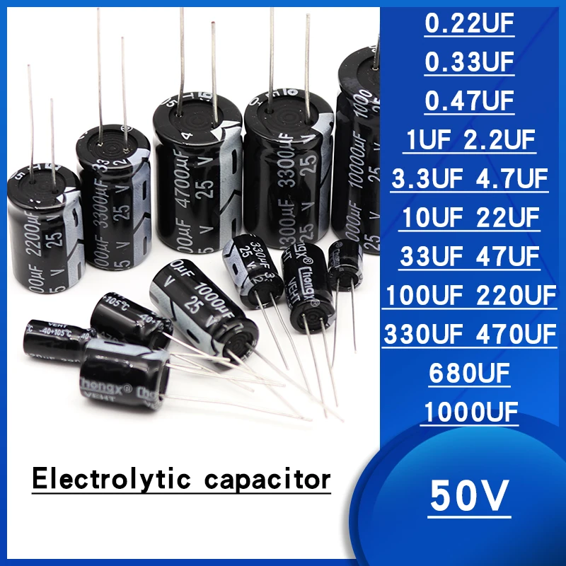 20pcs-lot-Aluminium-electrolytic-capacitor-50V-0-22UF-0-33-0-47-1UF-2-2 ...