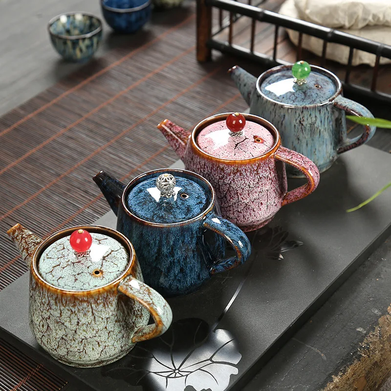 250 мл печи изменение здания чайник керамический домашний чайный набор кунг-фу маленький чайник Tianmu глазурь один горшок Ретро чайник