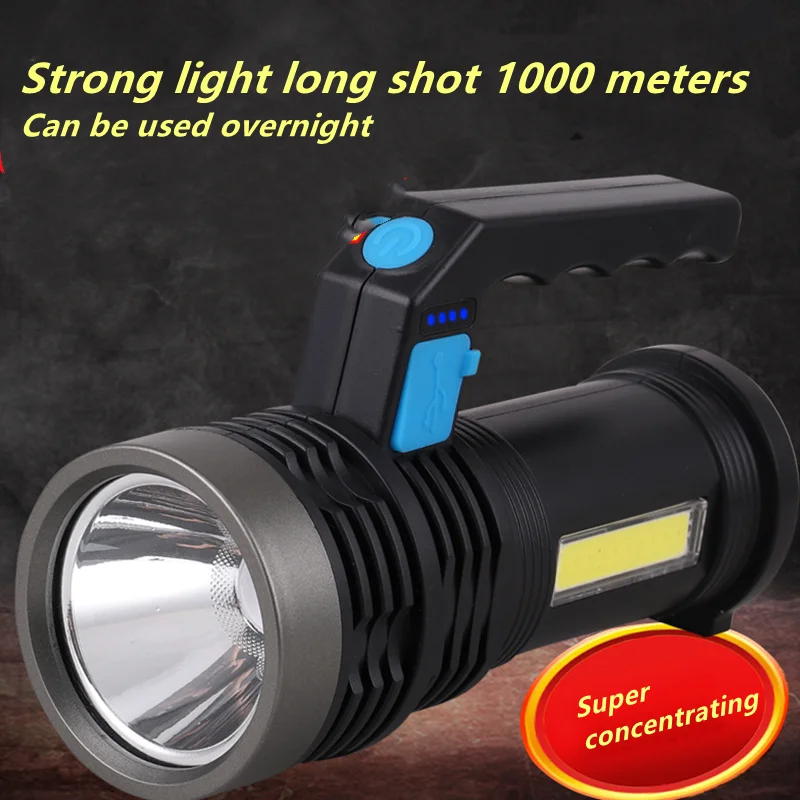 Long Range Strong Searchlight LED Flashlight with COB Sidelight USB Rechargeable Long Range Strong Searchlight LED Flashlight with COB Sidelight USB Rechargeable