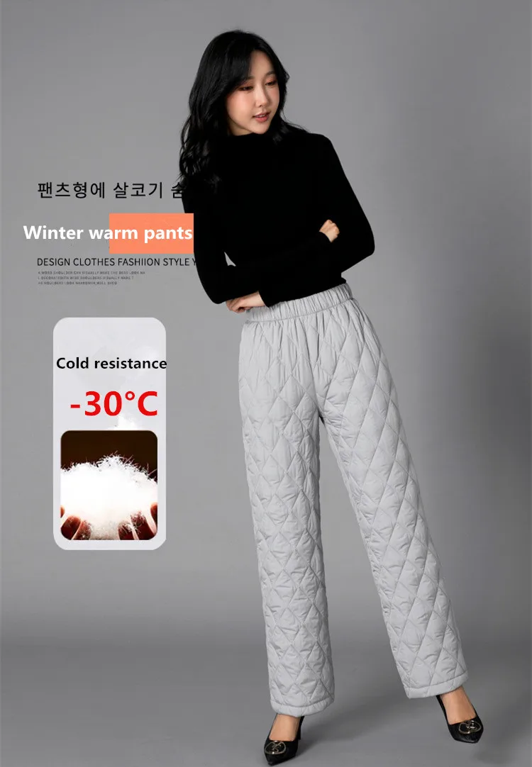 Women Winter Down Pants Warm Elastic High Waist Trousers Down Cotton Padded Quilted Straight Straight Wide Leg Pants cropped leggings