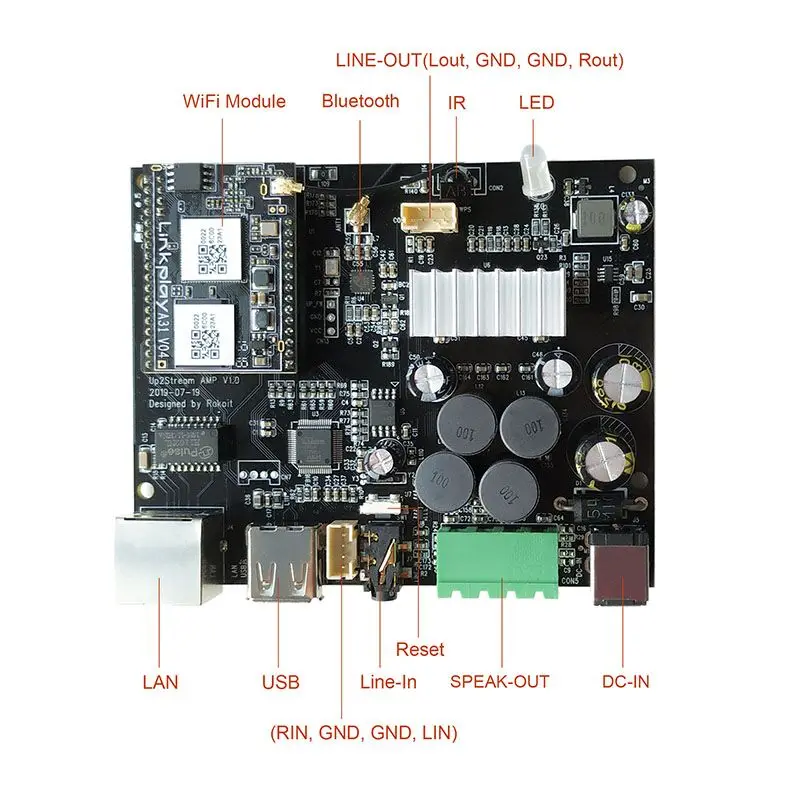 Up2stream WiFi и Bluetooth 5,0 Hi-Fi стерео Класс D Цифровой мультирум 24 В DIY аудио музыка usb усилитель мощности ЦАП Плата комплект