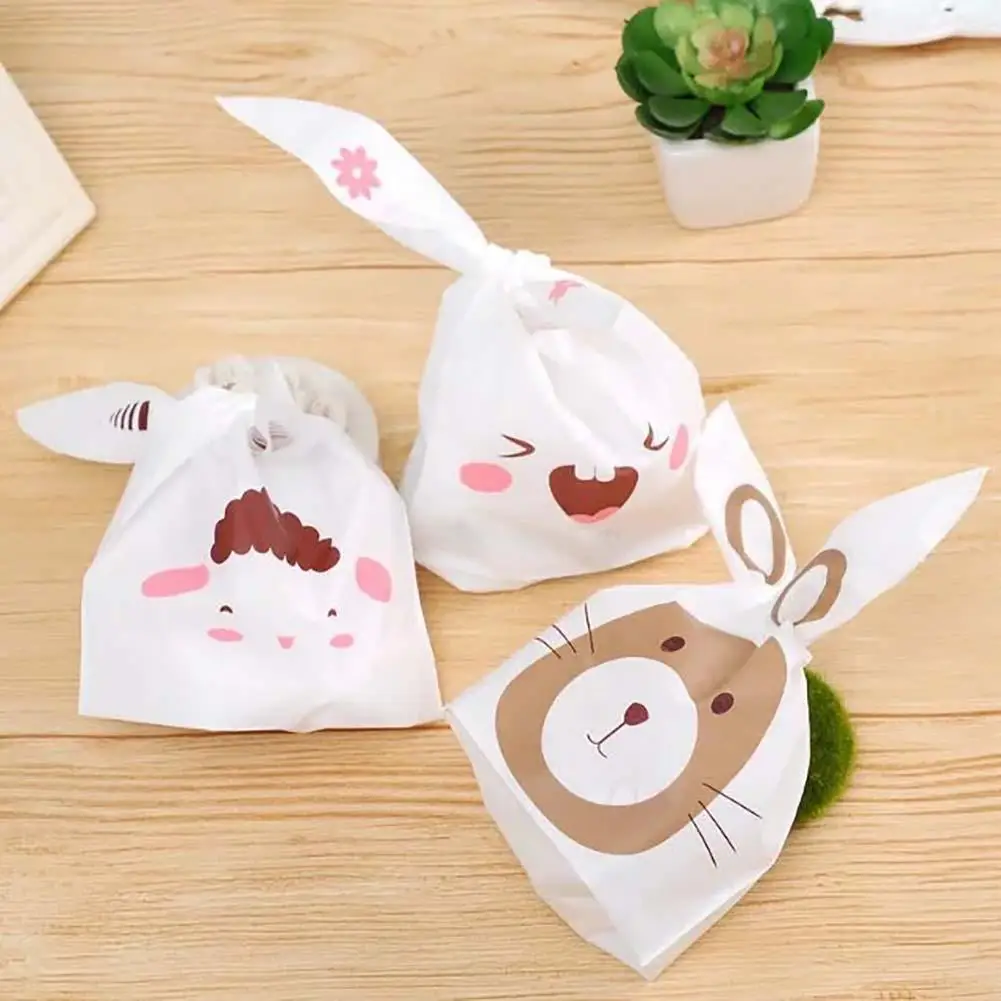 

50Pcs Cute Rabbit Ear Shaped Cartoon Safe Durable Plastic Christmas Cookies Candy Dessert Food Large Capactiy Packing Bag